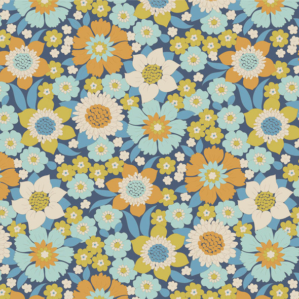 Tilda Wallflower 100603 Lauren Blue Floral | SOLD BY THE HALF-YARD